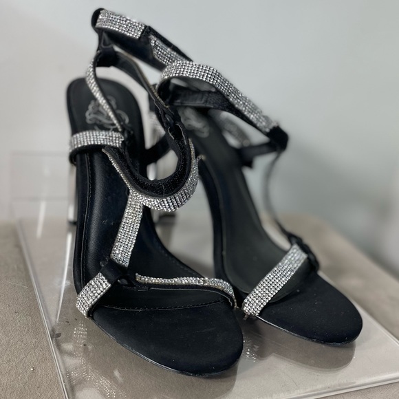 Rhinestones Silver Chunky Heel Sandals - Picture 6 of 10